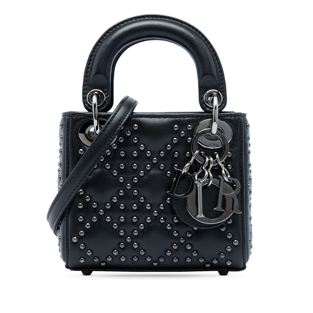 Dior Lady Dior Cannage clouté Souple Micro Cuir d'agneau Noir – vue principale – GABY PARIS