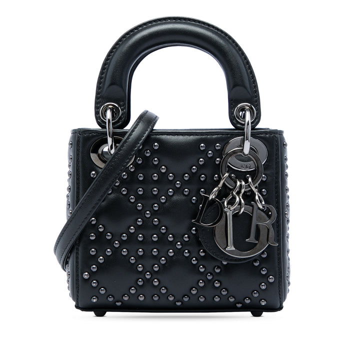 Dior Lady Dior Cannage clouté Souple Micro Cuir d'agneau Noir – vue principale – GABY PARIS