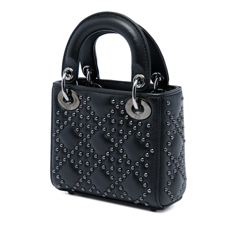 Dior Lady Dior Cannage clouté Souple Micro Cuir d'agneau Noir – vue 2 – GABY PARIS