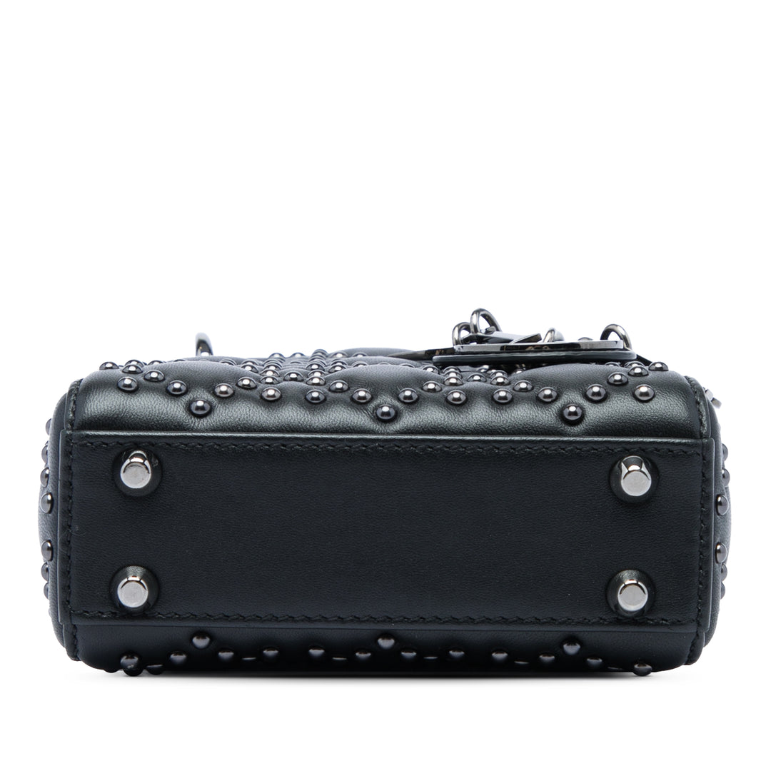 Dior Lady Dior Cannage clouté Souple Micro Cuir d'agneau Noir – vue 3 – GABY PARIS