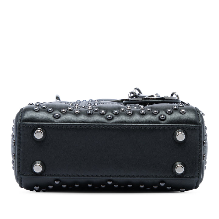 Dior Lady Dior Cannage clouté Souple Micro Cuir d'agneau Noir – vue 3 – GABY PARIS