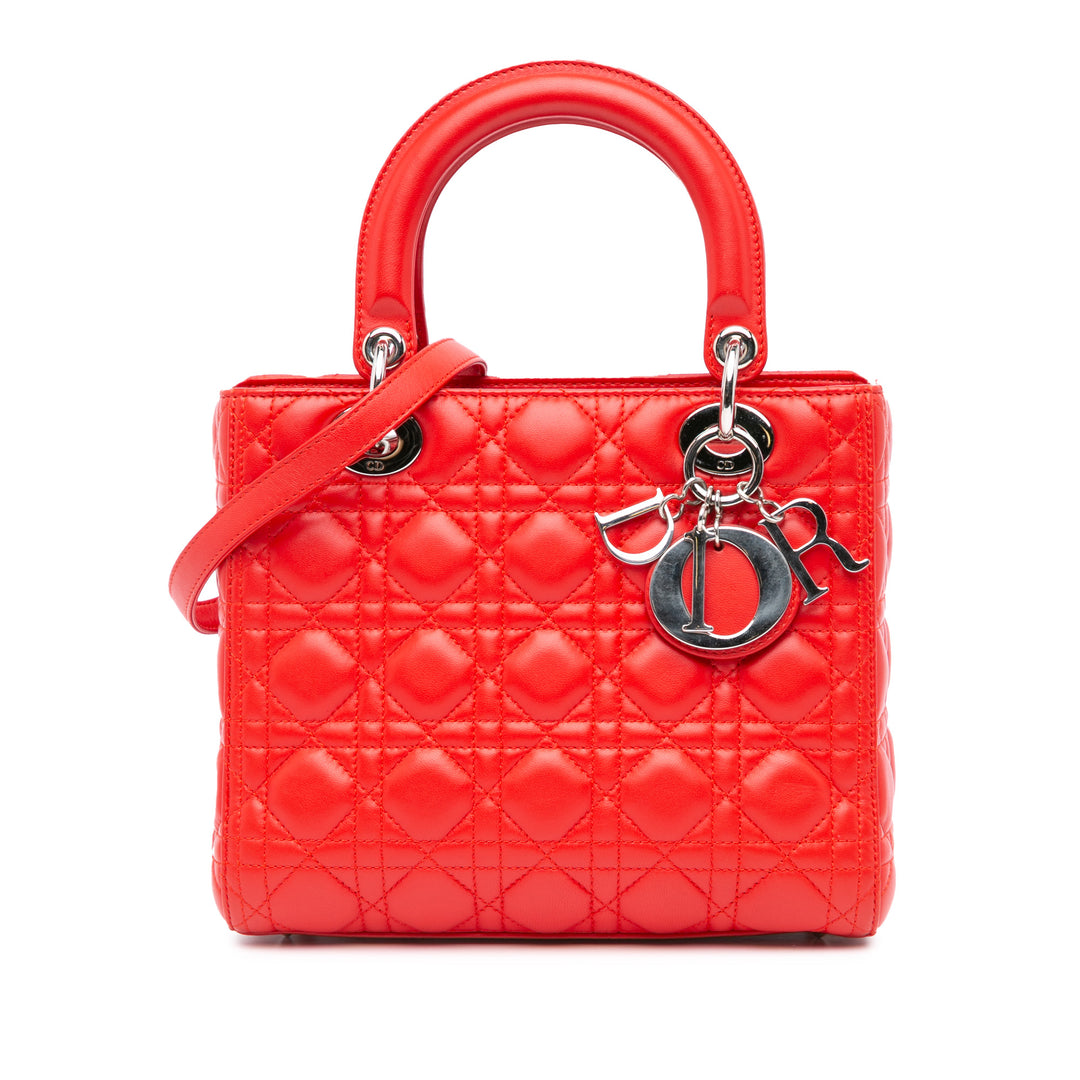 Medium Lambskin Cannage Lady Dior Red - Gaby Paris