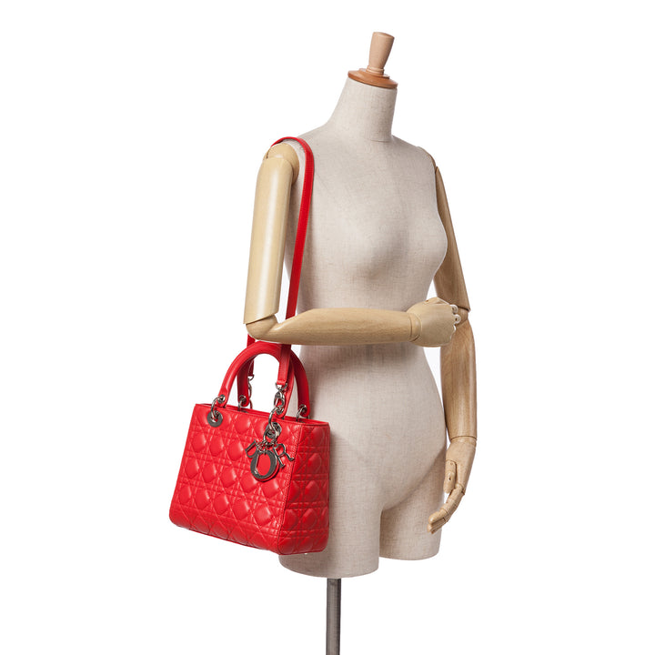 Medium Lambskin Cannage Lady Dior Red - Gaby Paris
