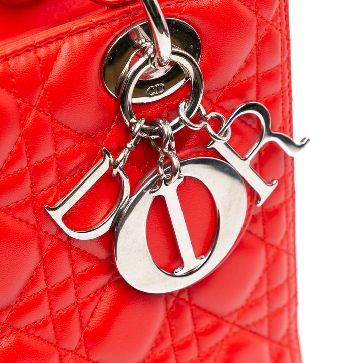 Medium Lambskin Cannage Lady Dior Red - Gaby Paris