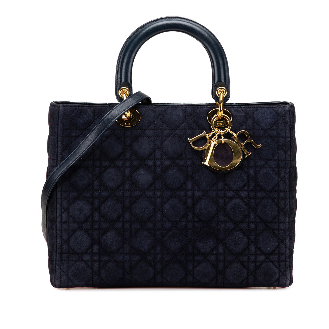 Large Suede Cannage Lady Dior Blue - Gaby Paris