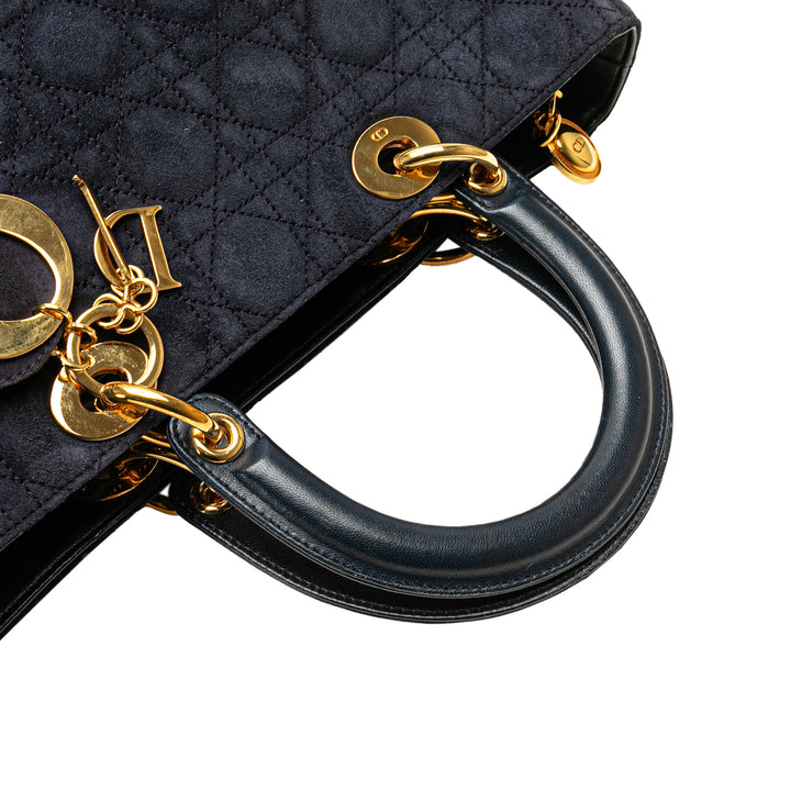 Large Suede Cannage Lady Dior Blue - Gaby Paris