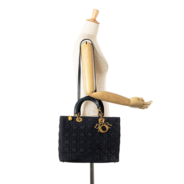 Large Suede Cannage Lady Dior Blue - Gaby Paris