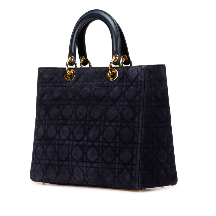 Large Suede Cannage Lady Dior Blue - Gaby Paris
