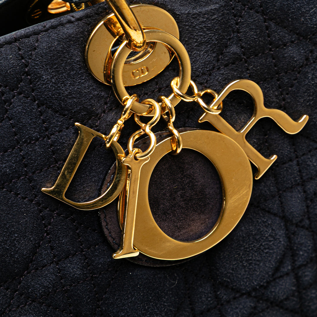 Large Suede Cannage Lady Dior Blue - Gaby Paris