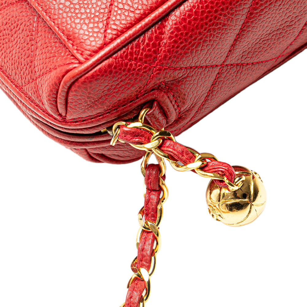 CC Quilted Caviar Chain Camera Bag Red - Gaby Paris