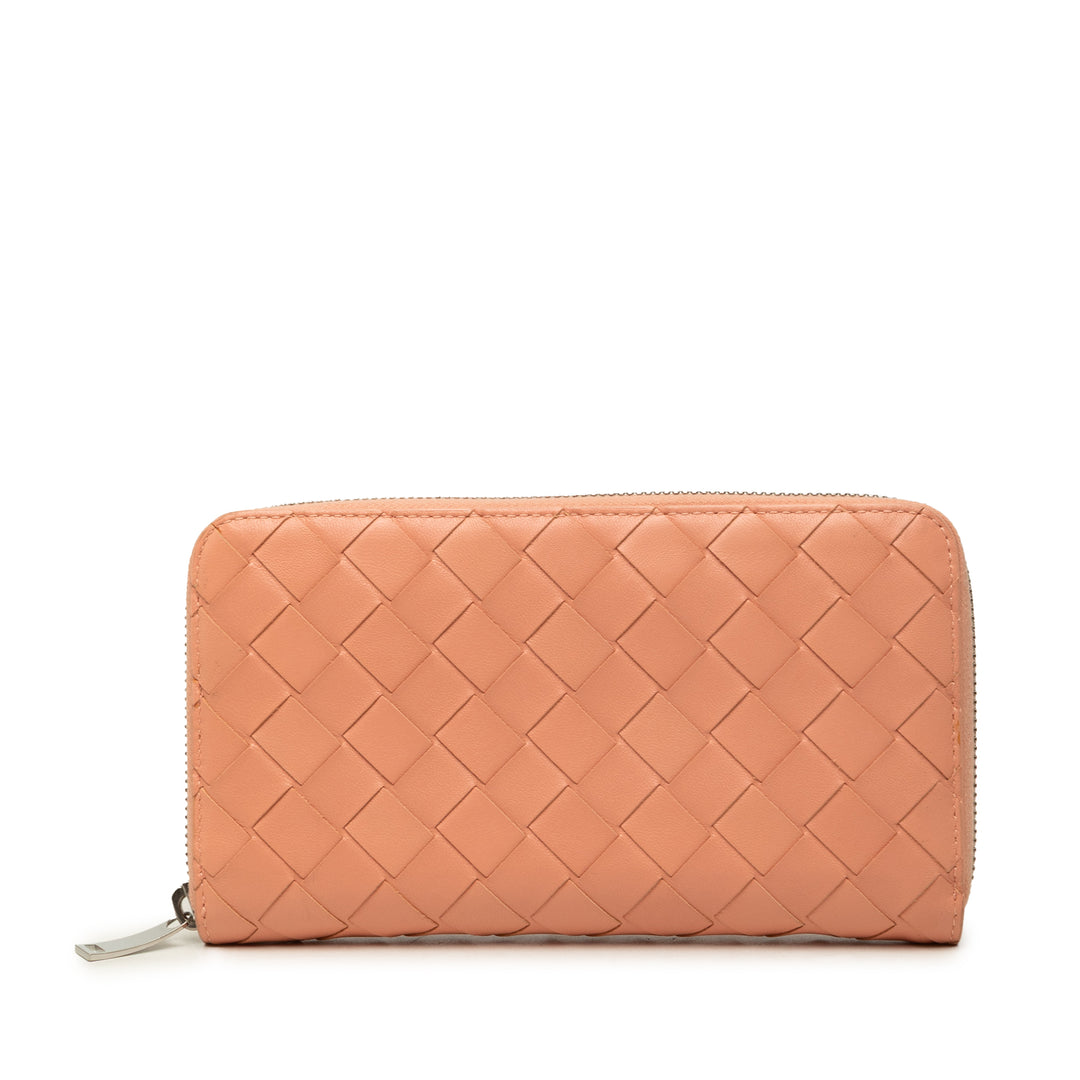 Bottega Veneta Intrecciato Portefeuille long zippé nappa Orange – vue principale – GABY PARIS