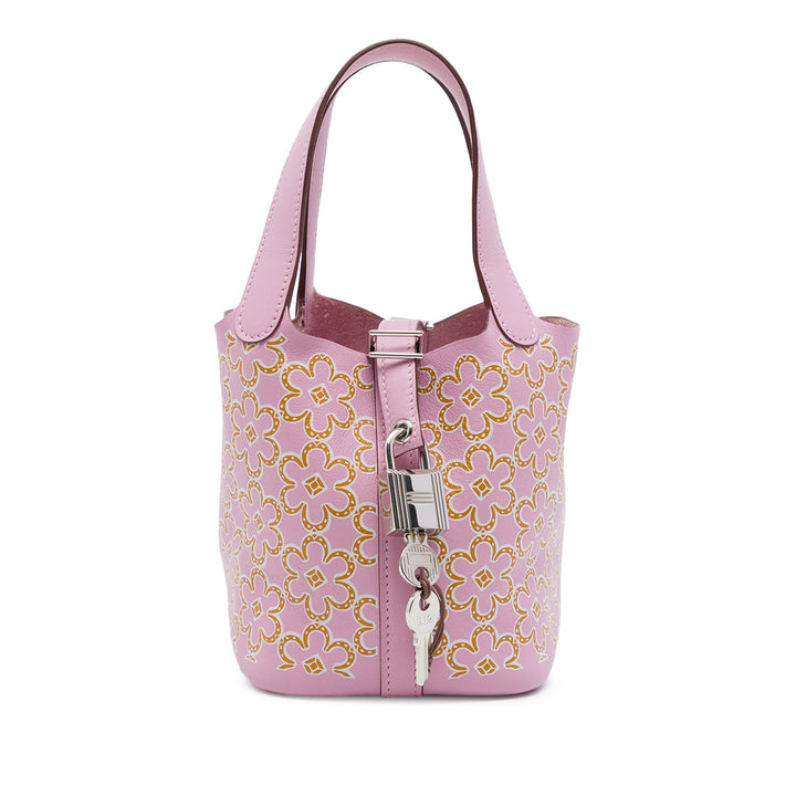 Hermès Lucky Daisy Picotin Lock 14 Micro Swift Rose – vue principale – GABY PARIS