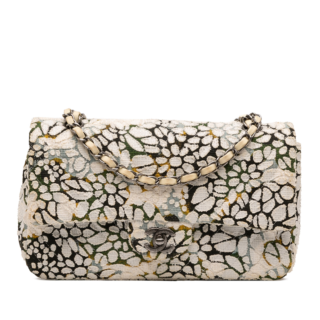 Chanel Medium Classic Chevron Tweed Floral Double rabat Blanc – GABY PARIS Authentique