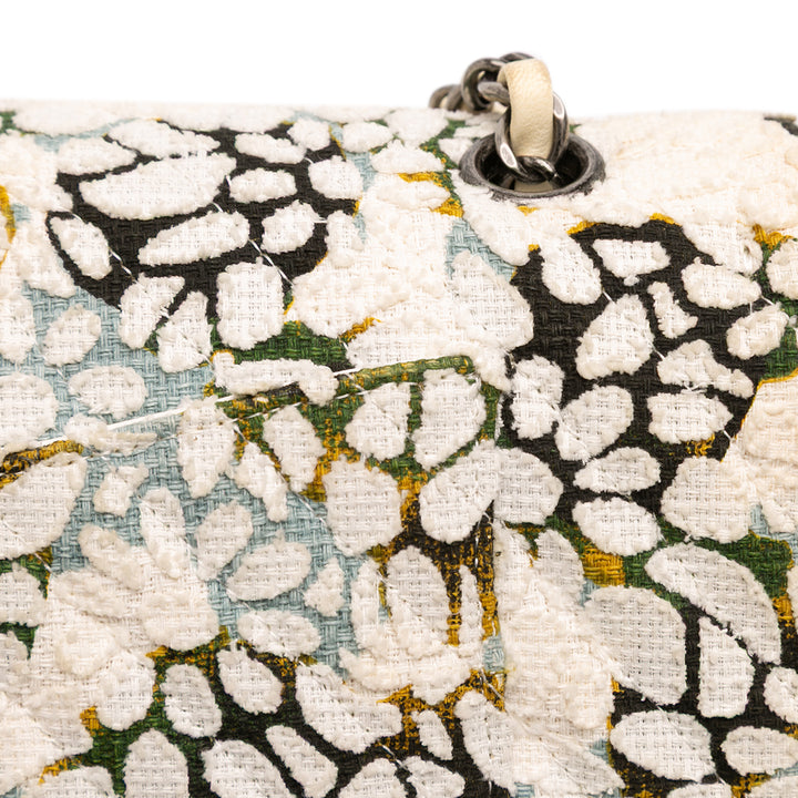 Chanel Medium Classic Chevron Tweed Floral Double rabat Blanc – GABY PARIS Authentique