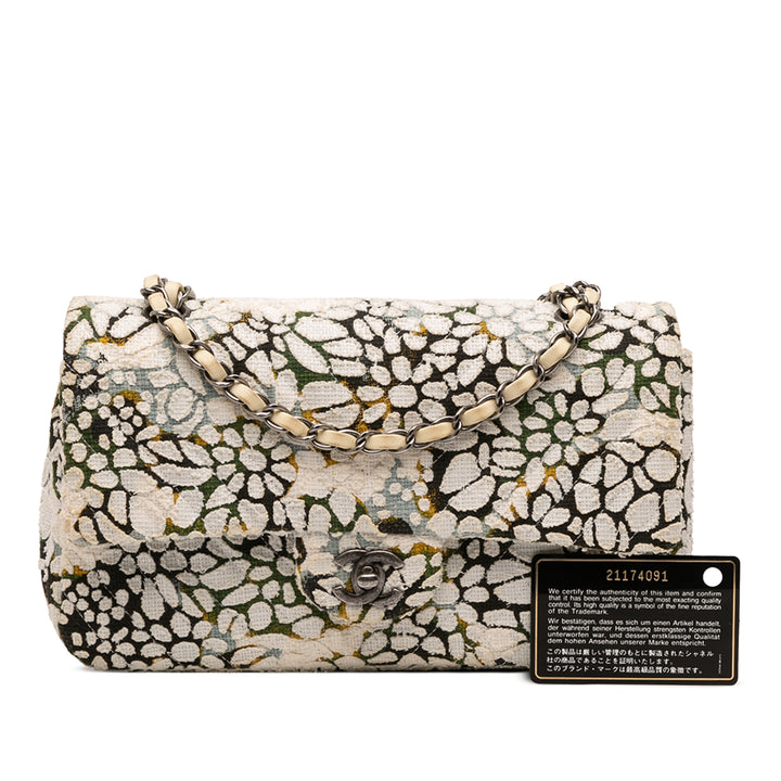 Chanel Medium Classic Chevron Tweed Floral Double rabat Blanc – GABY PARIS Authentique