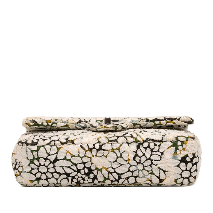 Chanel Medium Classic Chevron Tweed Floral Double rabat Blanc – GABY PARIS Authentique