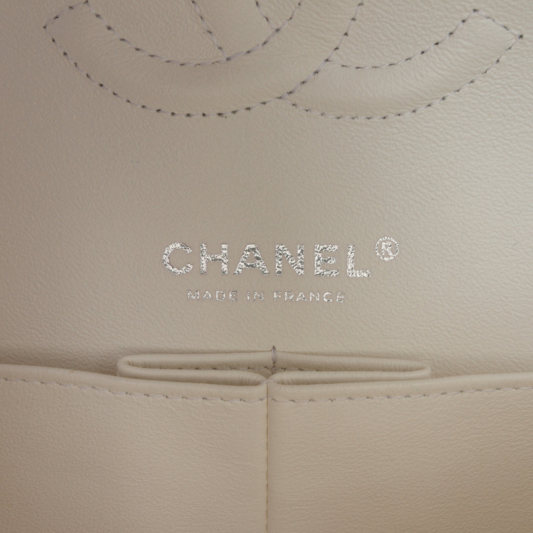 Chanel Medium Classic Chevron Tweed Floral Double rabat Blanc – GABY PARIS Authentique