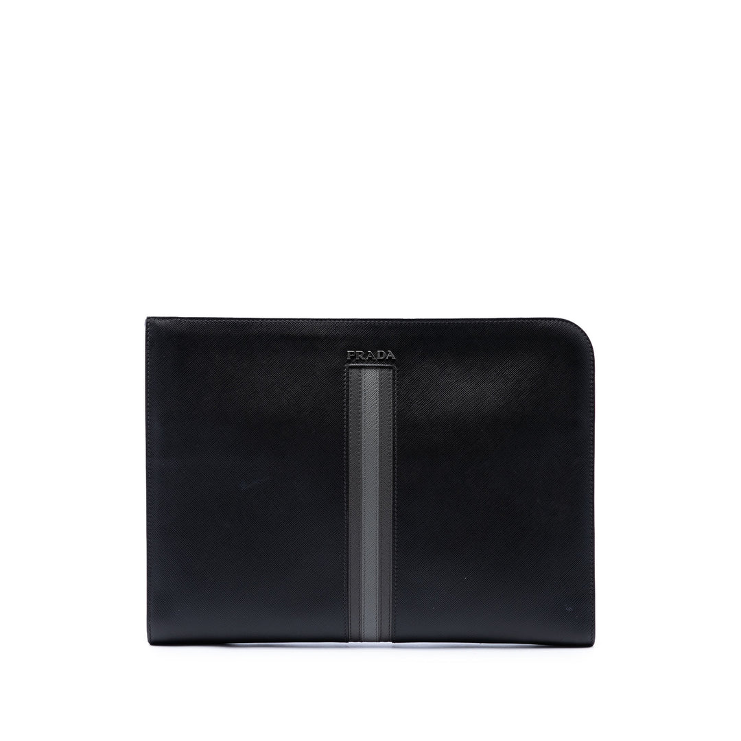 Prada Porte-documents Zippé Portfolio Saffiano Noir – vue principale – GABY PARIS