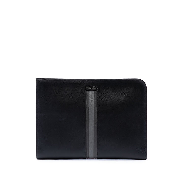Prada Porte-documents Zippé Portfolio Saffiano Noir – vue principale – GABY PARIS
