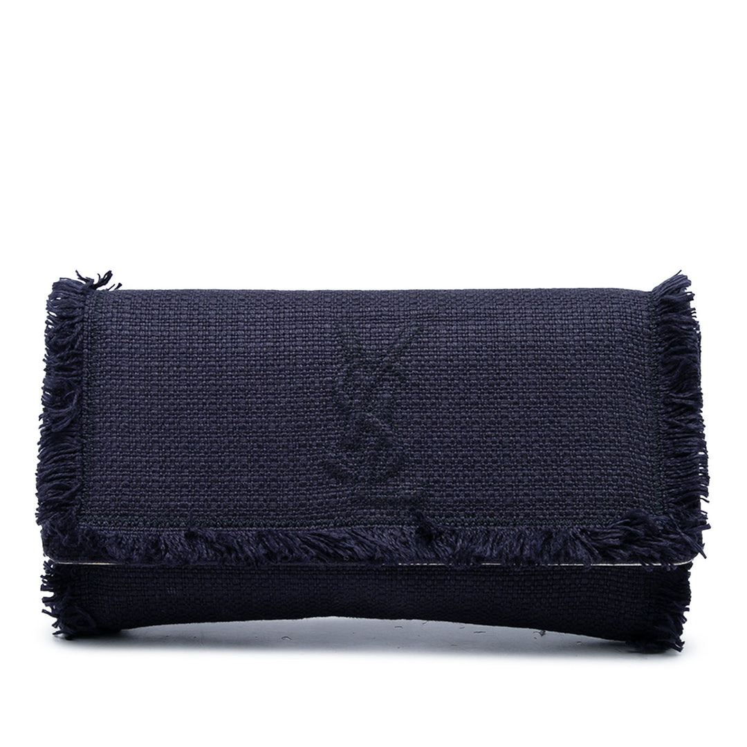 Saint Laurent Pochette Fringe Lin Belle De Jour Monogram Grand Bleu – vue principale – GABY PARIS