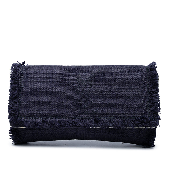 Saint Laurent Pochette Fringe Lin Belle De Jour Monogram Grand Bleu – vue principale – GABY PARIS
