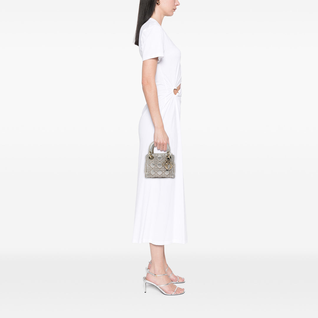 Dior Sac à main Lady Dior Métallisé froissé Cannage Mini Cuir d'agneau Argenté – vue 5 – GABY PARIS