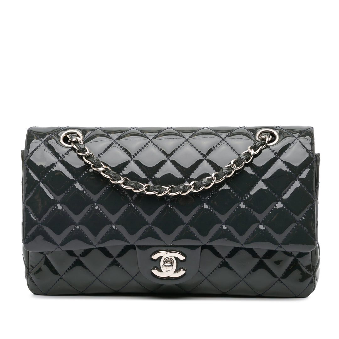 Medium Classic Patent Double Flap Blue - Gaby Paris