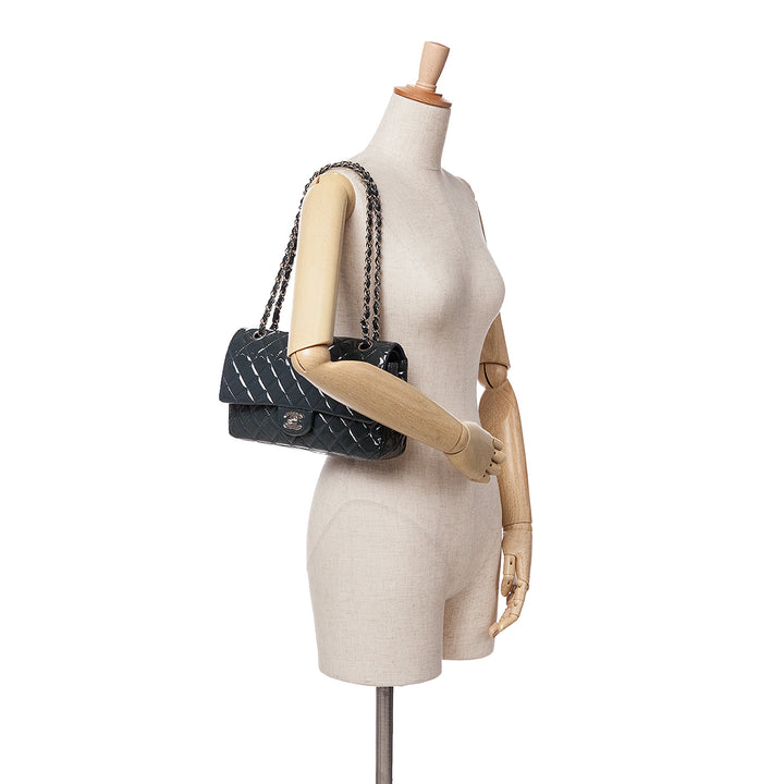 Medium Classic Patent Double Flap Blue - Gaby Paris
