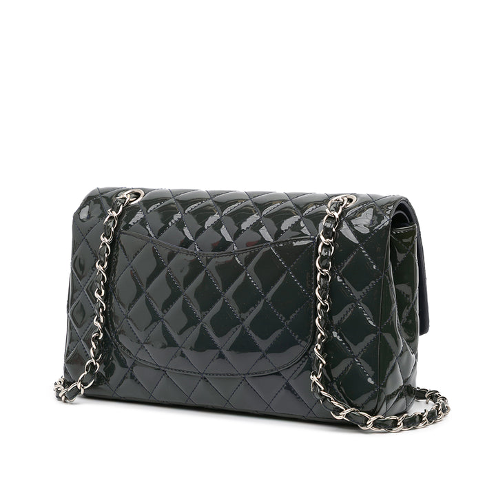 Medium Classic Patent Double Flap Blue - Gaby Paris