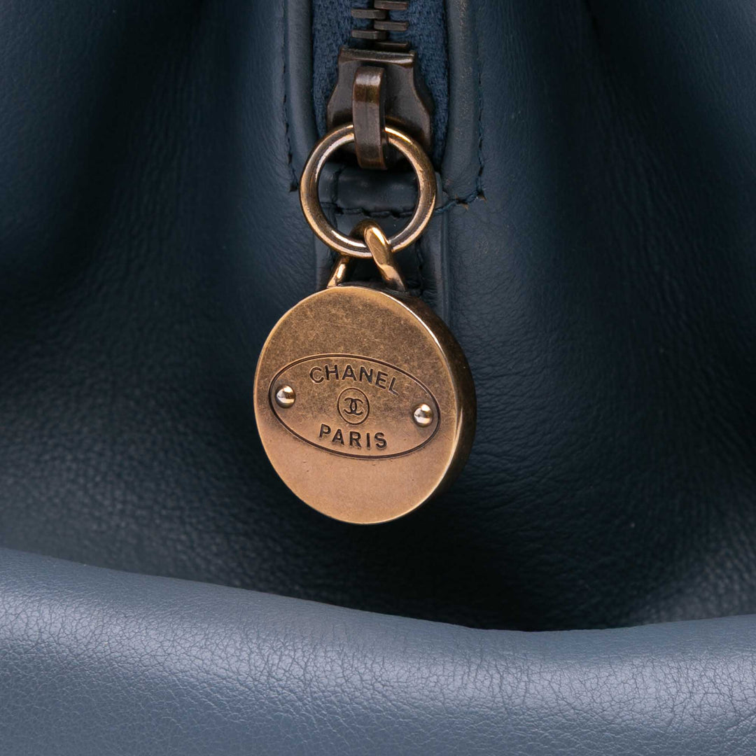 Large Quilted Calfskin CC Crown Tote Blue - Gaby Paris