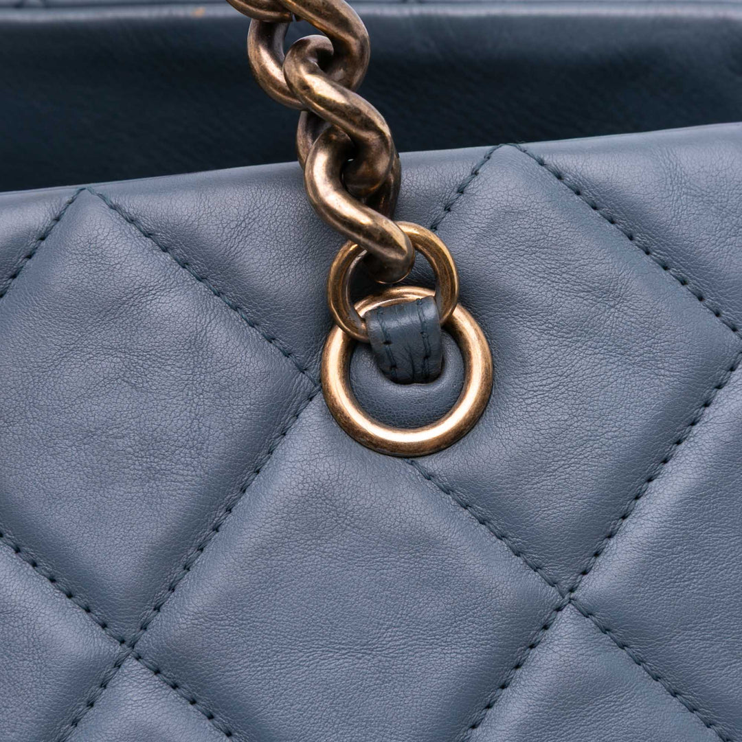 Large Quilted Calfskin CC Crown Tote Blue - Gaby Paris