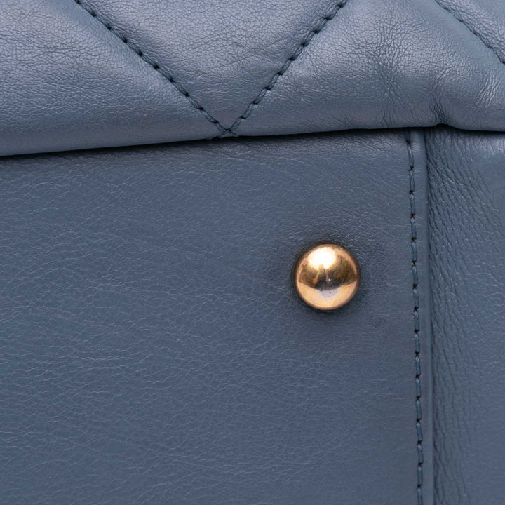 Large Quilted Calfskin CC Crown Tote Blue - Gaby Paris