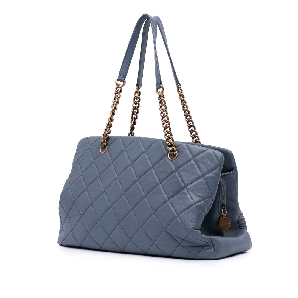 Large Quilted Calfskin CC Crown Tote Blue - Gaby Paris