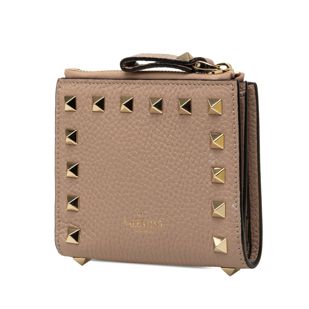 Valentino grainé Rockstud Compact Portefeuille Cuir de veau grainé Marron – vue 2 – GABY PARIS