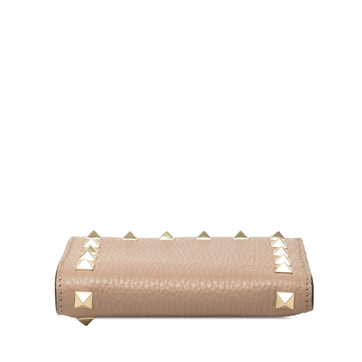 Valentino grainé Rockstud Compact Portefeuille Cuir de veau grainé Marron – vue 3 – GABY PARIS