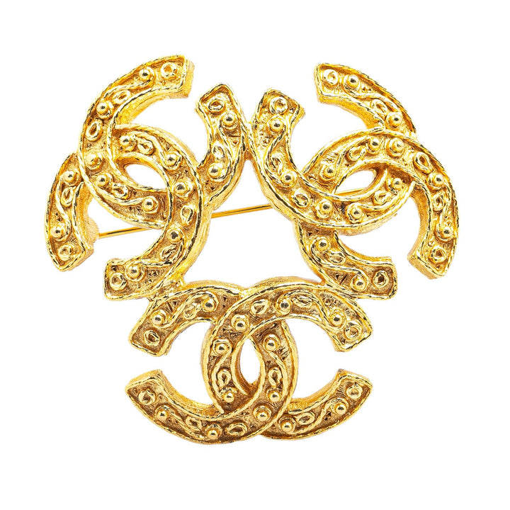 Gold Plated Triple CC Brooch Gold - Gaby Paris