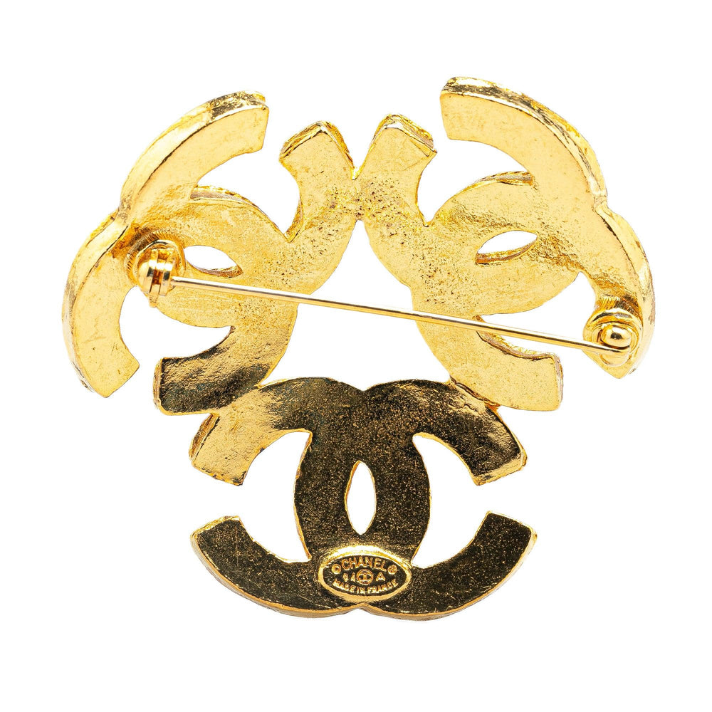 Gold Plated Triple CC Brooch Gold - Gaby Paris