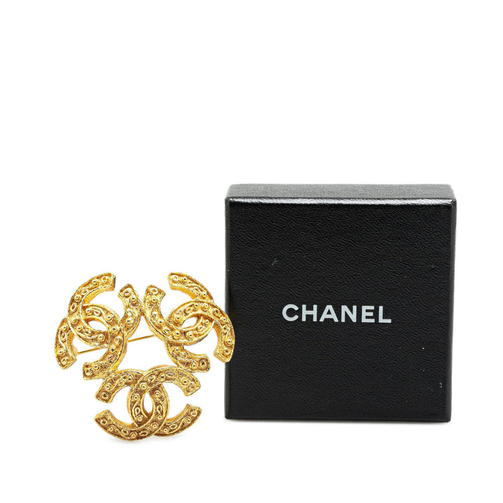 Gold Plated Triple CC Brooch Gold - Gaby Paris