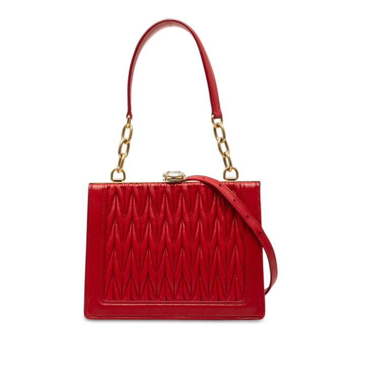 Matelasse Kiss Lock Solitaire Sac Cuir d'agneau Rouge