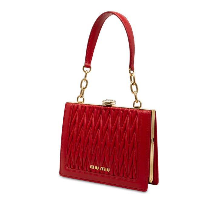 Matelasse Kiss Lock Solitaire Sac Cuir d'agneau Rouge
