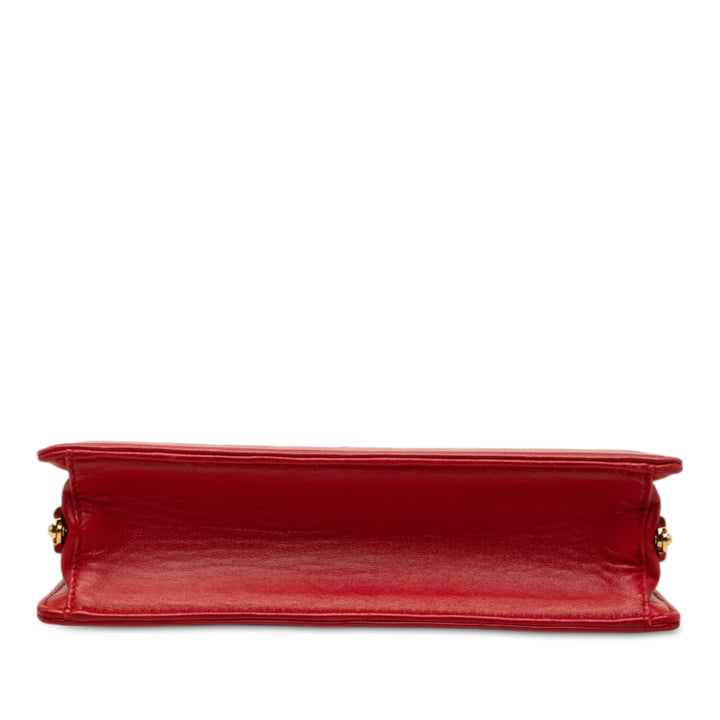 Matelasse Kiss Lock Solitaire Sac Cuir d'agneau Rouge