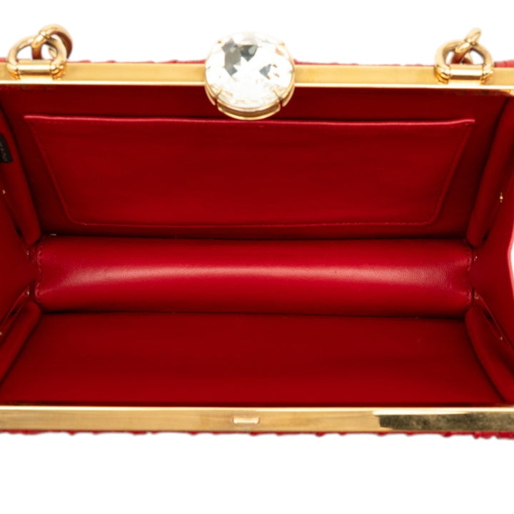 Matelasse Kiss Lock Solitaire Sac Cuir d'agneau Rouge