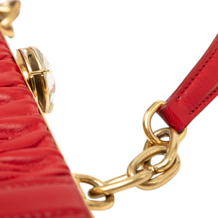 Matelasse Kiss Lock Solitaire Sac Cuir d'agneau Rouge