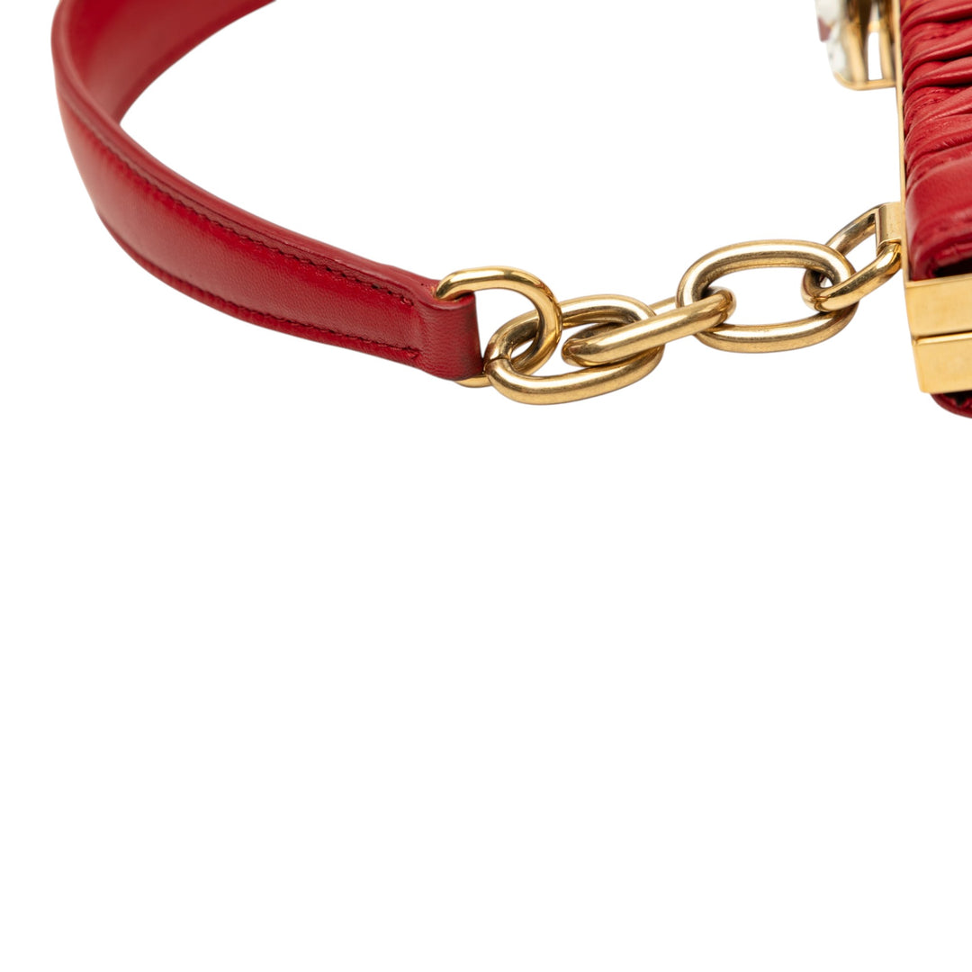 Matelasse Kiss Lock Solitaire Sac Cuir d'agneau Rouge