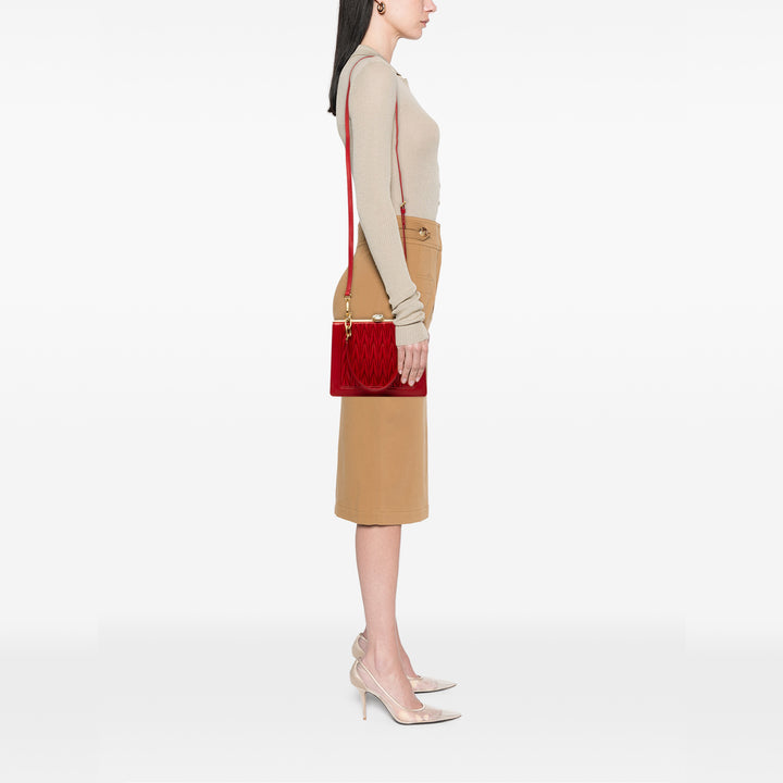 Matelasse Kiss Lock Solitaire Sac Cuir d'agneau Rouge