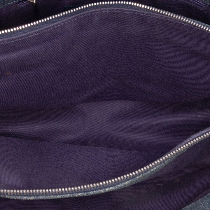 Denim Camellia Embroidered Shopping Tote Blue - Gaby Paris
