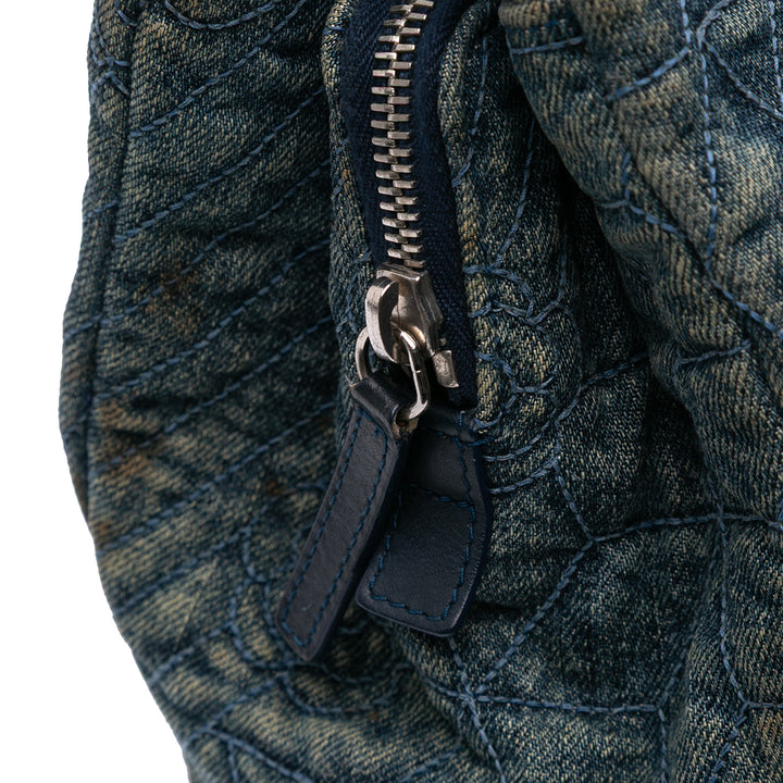 Denim Camellia Embroidered Shopping Tote Blue - Gaby Paris