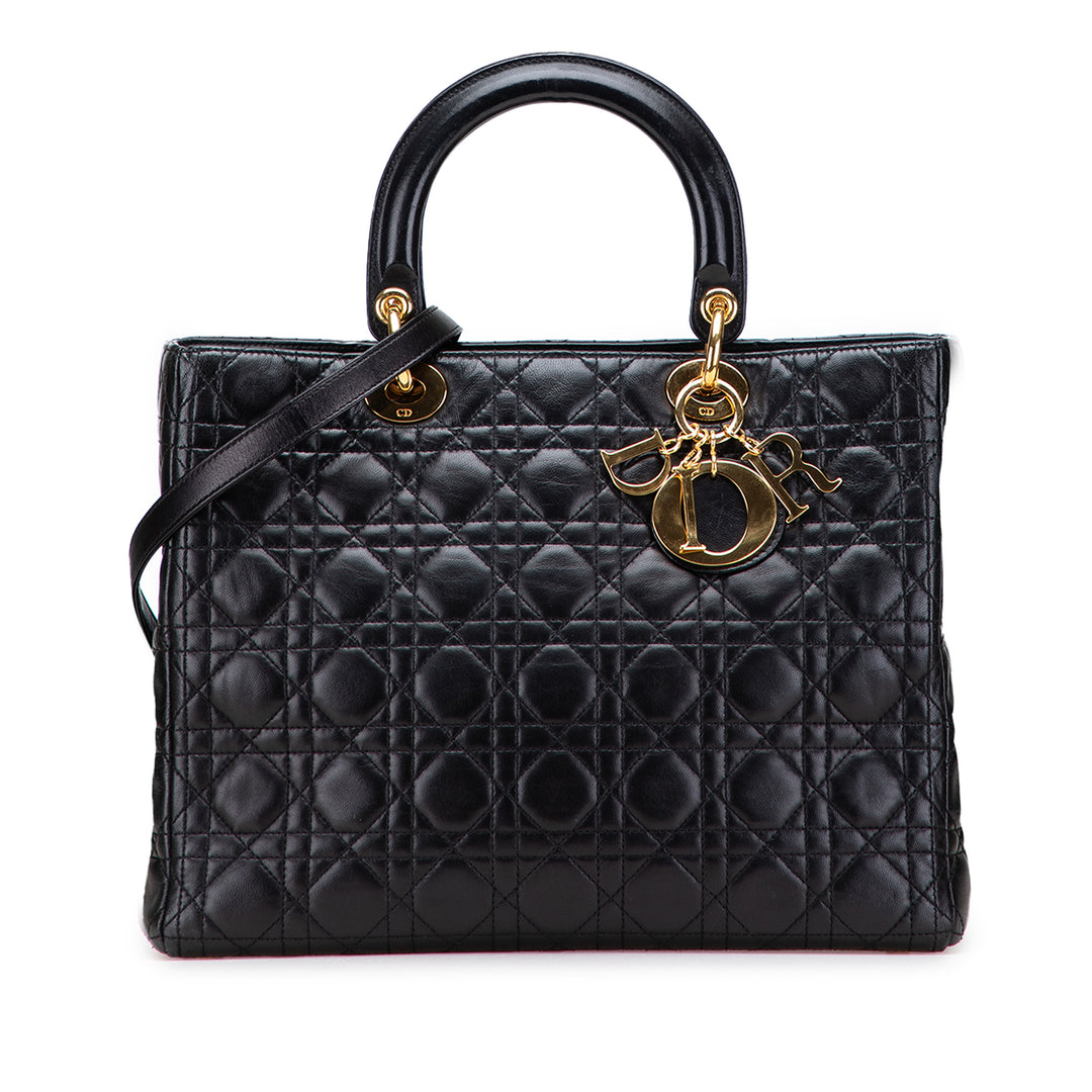 Large Lambskin Cannage Lady Dior Black - Gaby Paris
