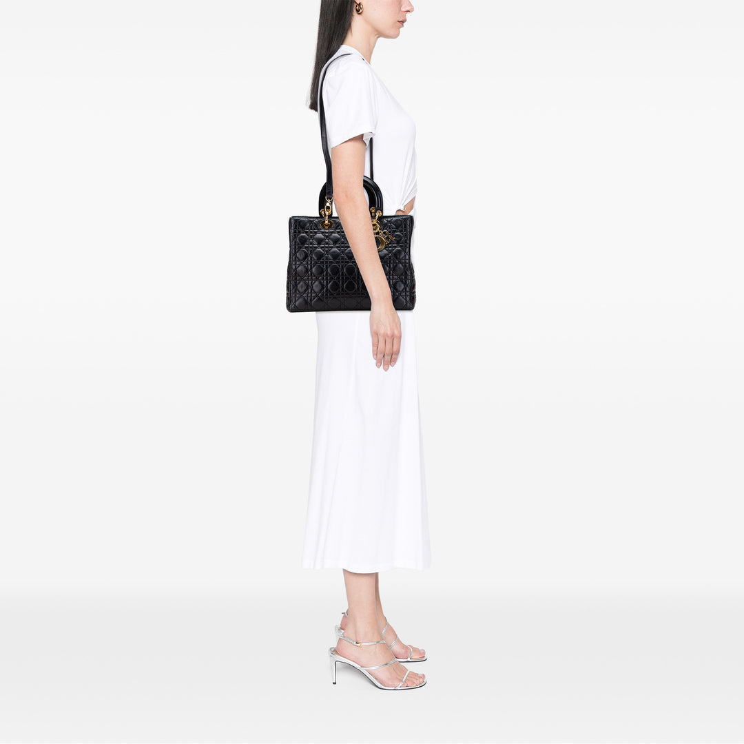 Large Lambskin Cannage Lady Dior Black - Gaby Paris