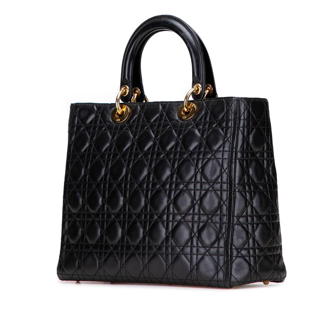 Large Lambskin Cannage Lady Dior Black - Gaby Paris